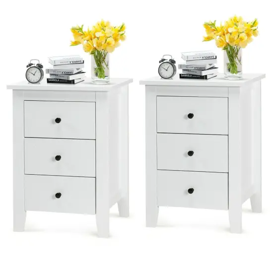 2 pcs Nightstand End Beside Table Drawers White {1}