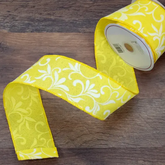 Northlight Yellow with White Floral Design Wired Craft Ribbon 2.5" x 10 Yards {3}