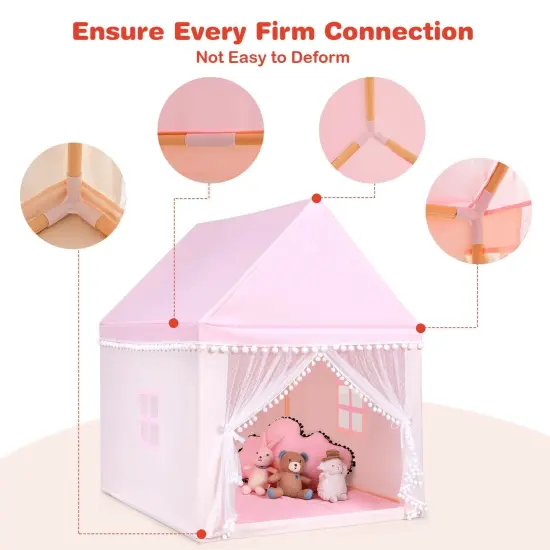 Kids Play Tent Large Playhouse Children Play Castle Fairy Tent Gift with Mat Pink {6}