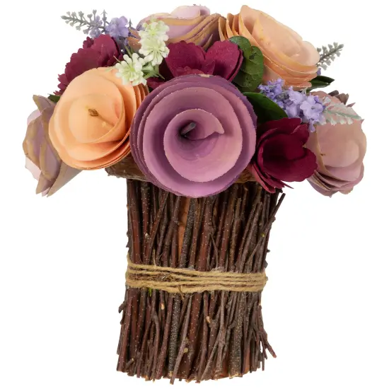 Northlight Wood Shaved Artificial Floral Spring Bouquet - 8.25" - Pink and Yellow {7}