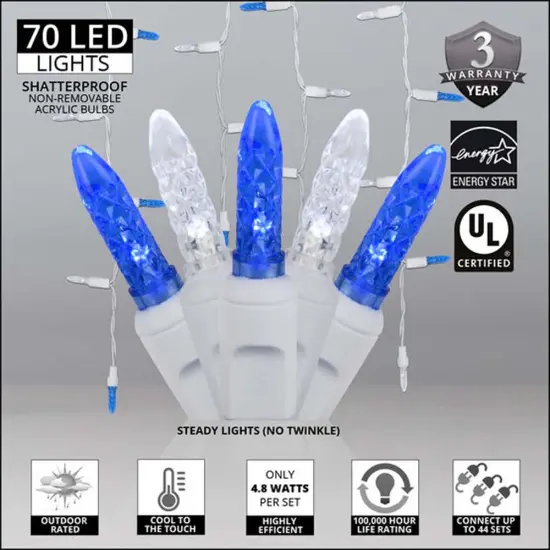 70 Blue White M5 LED Icicle Light Set with White Wire {3}