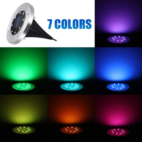8PCS LED Solar Pathway Disk Light Multicolor {2}
