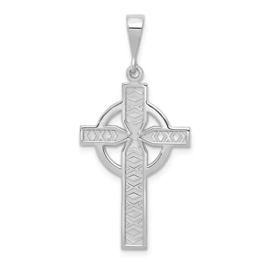 14K White Gold Celtic Cross Pendant Charm Jewelry 32mm x 11mm {1}