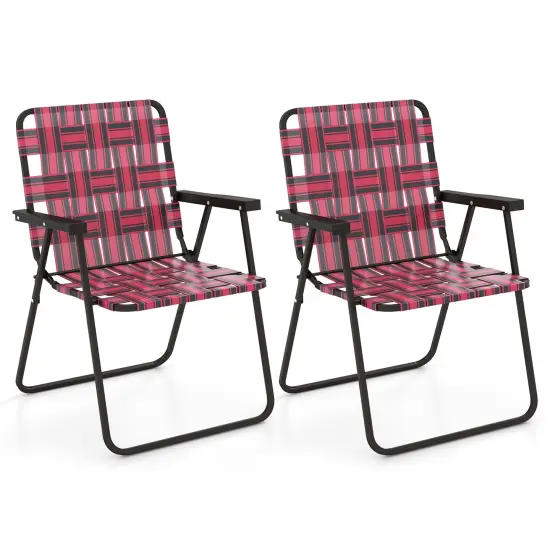 2 Pieces Folding Beach Chair Camping Lawn Webbing Chair Red {3}
