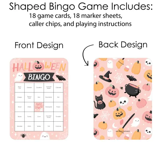 Big Dot of Happiness Pastel Halloween - Bingo Cards and Markers - Pink Pumpkin Party Bingo Game - Set of 18 {4}