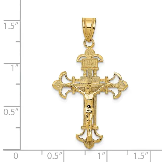 14K Yellow Gold INRI Crucifix Pendant Charm Jewelry 39mm x 22mm {2}