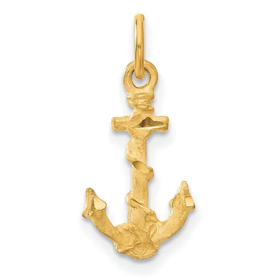 14K Yellow Gold Anchor Rope Charm Sailing Pendant Jewerly 22mm x 10mm {1}