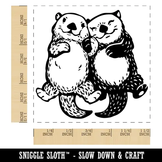 Otter Couple Holding Hands Love Anniversary Valentine's Day Self-Inking Rubber Stamp Ink Stamper Blue {1}