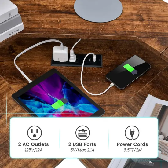 Costway L-shaped Computer Desk with Power Outlet 51" Corner Computer Workstation Rustic Brown/Black {6}