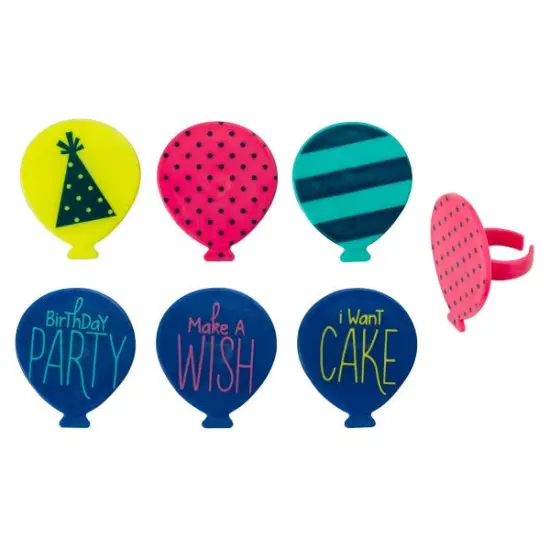 Bright Birthday Balloons Cupcake Rings, 12ct {2}