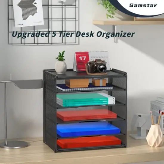 Samstar Letter Tray Paper Organizer, Mesh Desk File Organizer with 5 Tier Shelves and Sorter, Black {6}