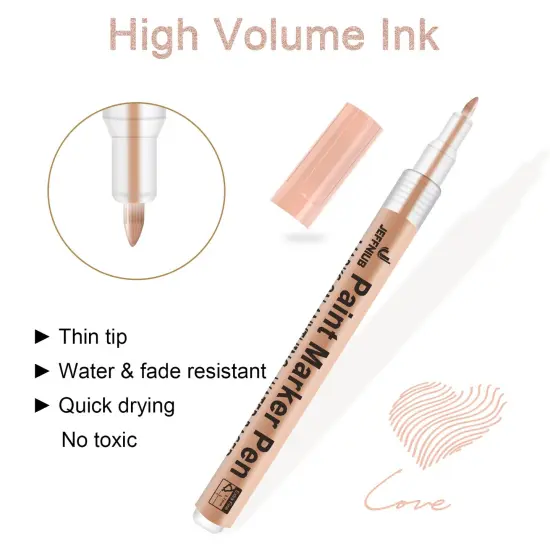 6 Pieces - Gold Paint Pens with Silver, Rose Gold Acrylic Paint Pens for Rock Painting, Wood, Fabric, Glass, Canvas, Scrapbooking, Card DIY Metallic Acrylic Marker (0.7mm) {5}