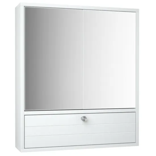 Double Door Wall-Mounted Bathroom Mirrored Medicine Cabinet-White {1}