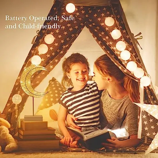 Decorative Table Lamp, Battery Powered Christmas Moon Shape Ramadan Desk Lamp, Winding Thread Warm LED Crescent Light Xmas Home Bedroom Romantic Bedside Desktop Nightstand Decoration - White {6}