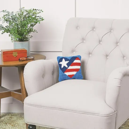 Patriotic Heart U.S.A. Flag Hooked Small/Petite Accent Pillow, 8" x 8" {3}