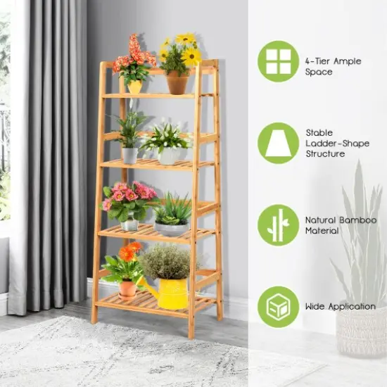4-Tier Bamboo Plant Rack with Guardrails Stable and Space-Saving {2}