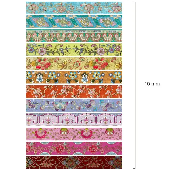 Wrapables Elegant Gold Foil Washi Tape Box Set for Arts & Crafts, Scrapbooking, Stationery, Diary (12 Rolls) Gold Floral {10}