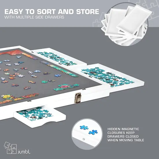 Jumbl 1000 Piece Puzzle Board 23&rdquo; x 31&rdquo; with Drawers and Removable Cover White {6}