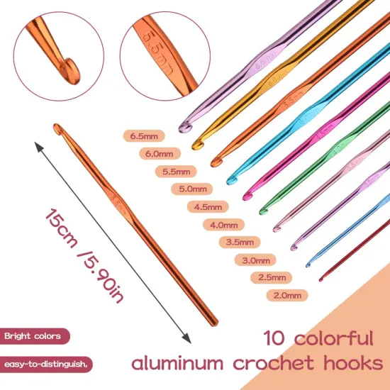 96 Pieces Crochet Hooks Kit, Crochet Needles Set with Storage Bag, Aluminum Crochet Hooks with Stitch Markers and Large-Eye Blunt Needles for Experienced Crochet Hook Lovers {6}