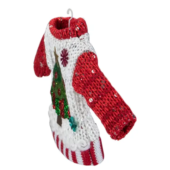 Northlight Knitted Ugly Sweater with Hanger Christmas Tree Ornament - 8" - White Red {4}