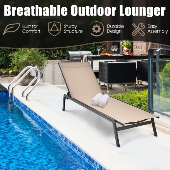 Outdoor Reclining Chaise Lounge Chair with 6-Position Adjustable Back {3}