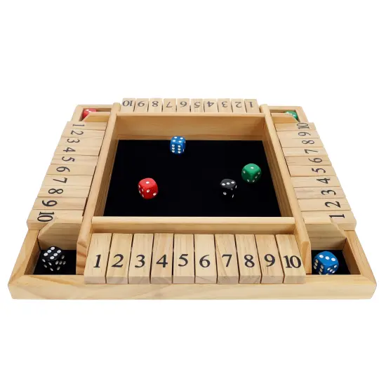 Pacific Shore Games 4 Player Shut the Box Dice Board Game with Natural Wood - 12 in. {3}