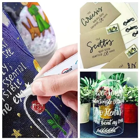 Permanent Paint Pens Paint Markers - 2 Pack White and Black Oil Based Markers, Quick Drying and Waterproof Marker Pen for Metal, Rock Painting, Wood, Rubber, Fabric, Plastic, Canvas, Mug. Medium Tip {3}