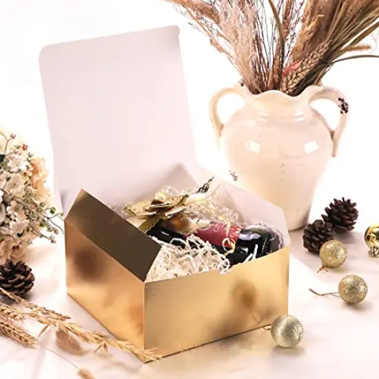 10 Gold Gift Boxes 8x8x4 Inches Premium Gift Boxes Paper Gift Boxes with Lids, Bridesmaid Proposal Boxes, Boxes for Gifts Grass Texture Gold {5}
