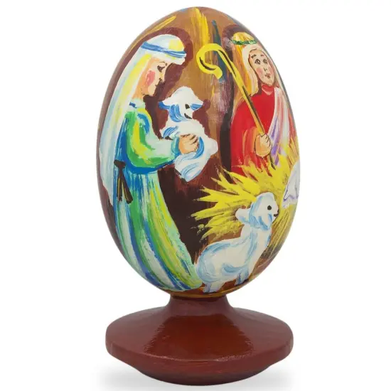 Nativity Scene with Angel and Lambs Wooden Figurine {3}