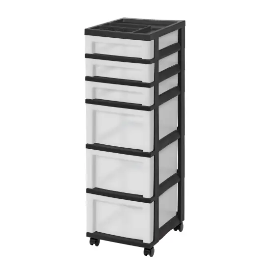 IRIS USA 6 Rolling Drawer Storage Cart with Organizer Top, Black {1}