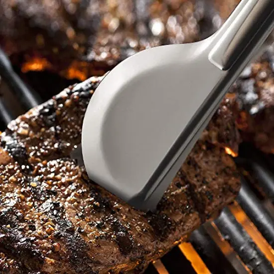 Stainless Steel Metal Serving Utensils - Large Set of 9-10" Serving Spoons, 10" Slotted Spoons, and 9" Serving Tongs by Teivio (Silver) {2}