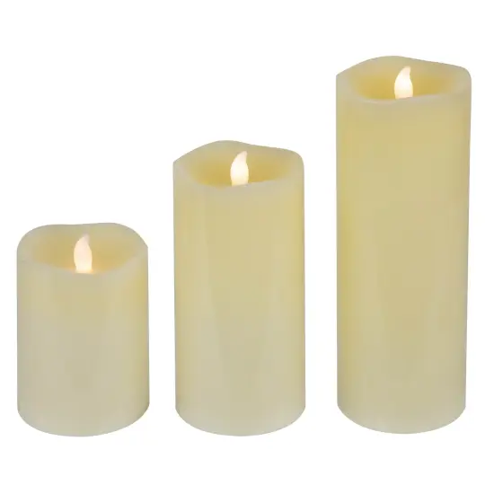 Northlight LED Flickering Flameless Wax Pillar Candles - 8" - Cream - Set of 3 Ivory {5}