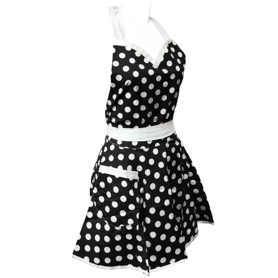 Wrapables Adjustable Flirty Hostess Apron, Black Polka Dots {3}