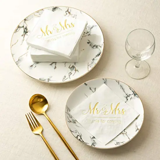 Napkins Mr and Mrs Gold Cocktail Beverage Dessert for Wedding Shower Engagement Party Decorations, Cake Table Decor Supplies. 100 Pcs, 3-Ply {3}