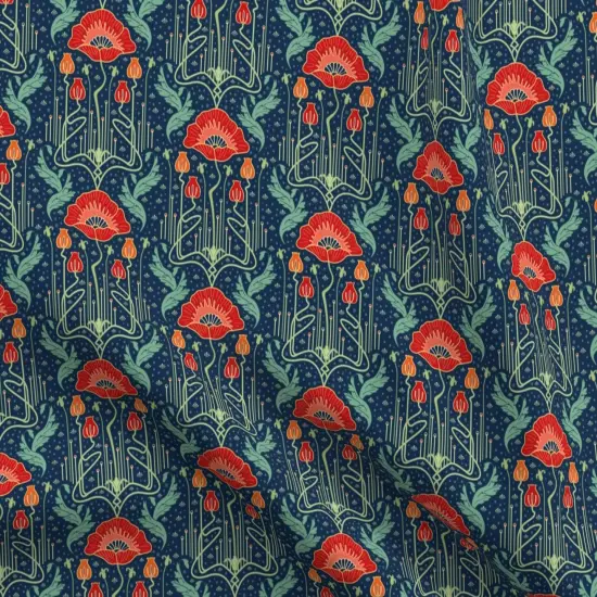 Various Fabrics by the Yard or Fat Quarter Small Art Nouveau Poppy Red Custom Printed Fabric by Spoonflower {5}