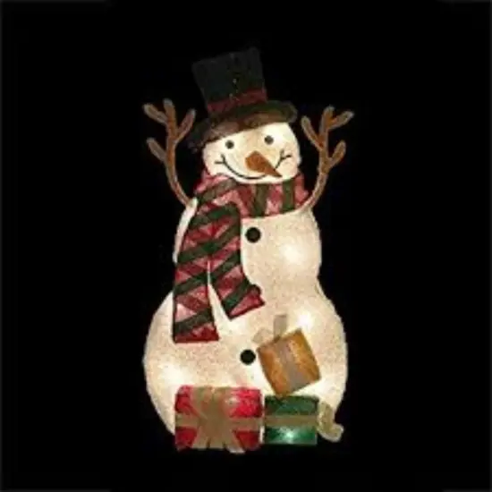 Northlight 31" Pre-Lit White and Black Snowman with Gifts Outdoor Christmas Decor {5}