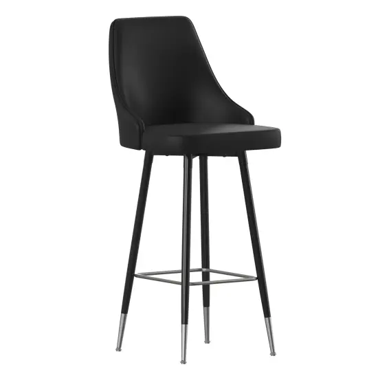 Merrick Lane Petra Modern Upholstered Dining Stools with Chrome Accented Metal Frames and Footrests Black {1}