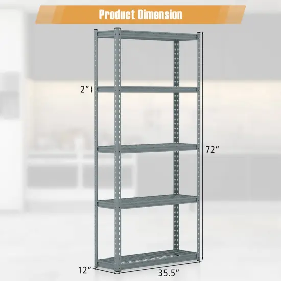 Costway 1/2/3/4 PCS 5-Tier Heavy Duty Storage Shelf Storage Utility Rack Shelf with Anti-tipping Device Grey {3}