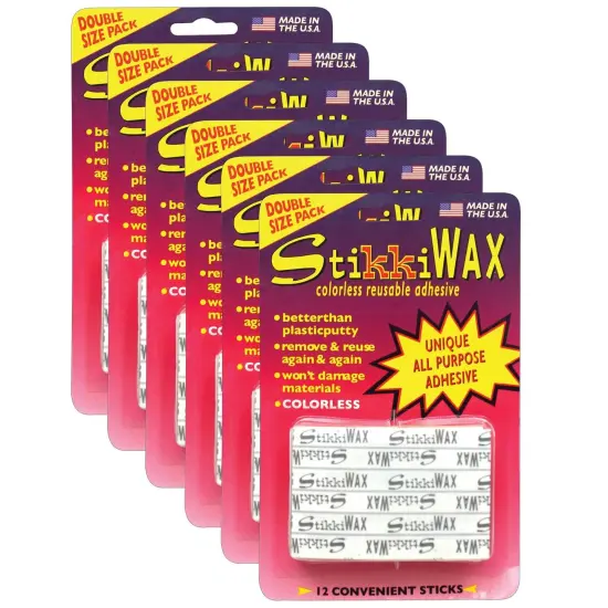 StikkiWAX&trade; Adhesive Bars/Sticks, 12 Per Pack, 6 Packs {1}
