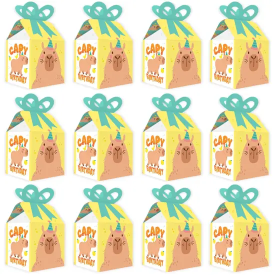 Big Dot of Happiness Capy Birthday - Square Favor Gift Boxes - Capybara Party Bow Boxes - Set of 12 {6}