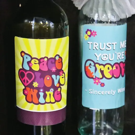 Big Dot of Happiness 60's Hippie - 1960s Groovy Party Decorations for Women and Men - Wine Bottle Label Stickers - Set of 4 {3}