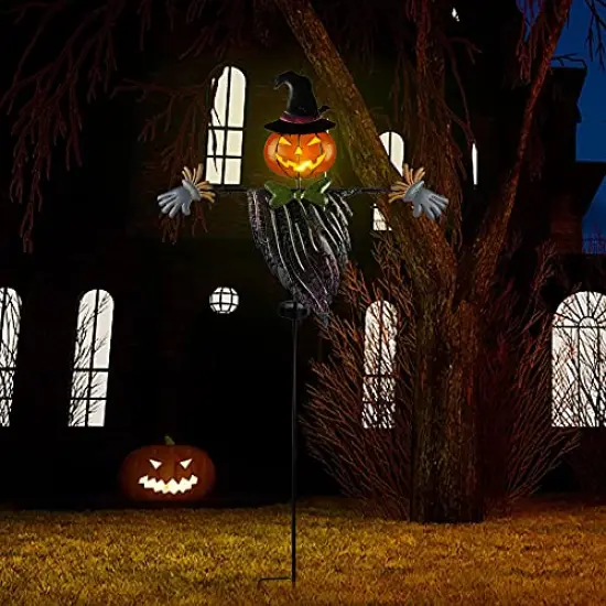 Halloween Yard Stake, 46.4" Solar Lighted Metal Pumpkin Head Scarecrow Stake, Outdoor Decoration Garden Lawn Driveway Yard Sign for Halloween {5}