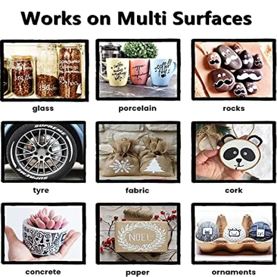 Black Paint Pens for Rock Painting, Stone, Ceramic, Metal, Glass, Wood, Fabric, Canvas, 6 Pack Permanent Oil Based Paint Markers, Medium Tip, 2 Extra Chisel Tips, High Volume Ink, 2X Lifespan {2}