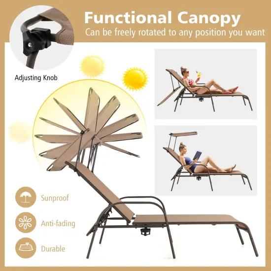 Patio Heavy-Duty 5-Level Adjustable Chaise Lounge Chair-Brown {5}