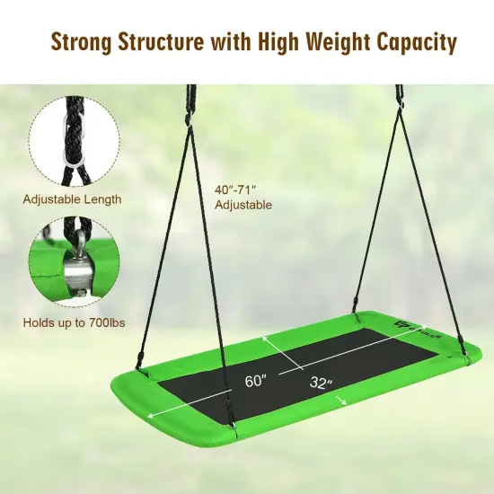 60 Inch Tree Swing with Strong Steel Frame and Oxford Cloth Seat for Garden Yard and Family Fun Green {4}