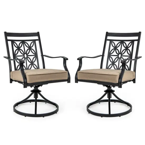 Costway Patio Swivel Chair Outdoor Bistro Dining Chair Blossom Pattern Backrest {3}