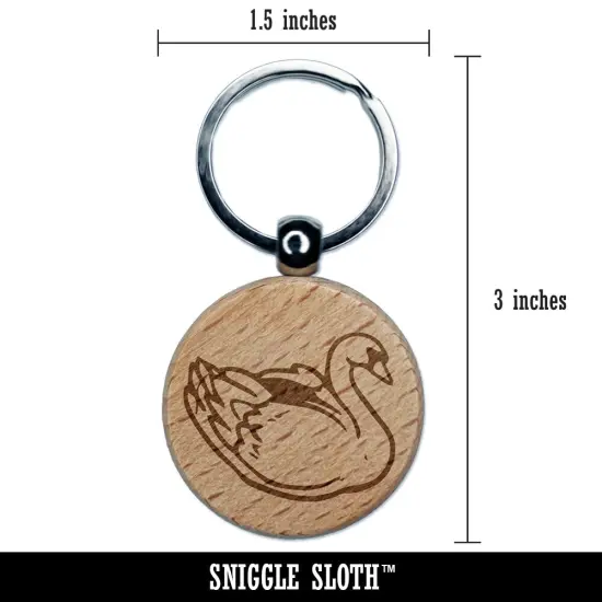 Elegant Swan Bird Engraved Wood Round Keychain Tag Charm {2}