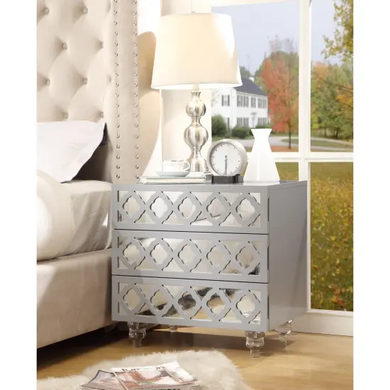 Francesca Lacquered Mirrored Lucite Leg Side/Accent Table/Nightstand White {8}