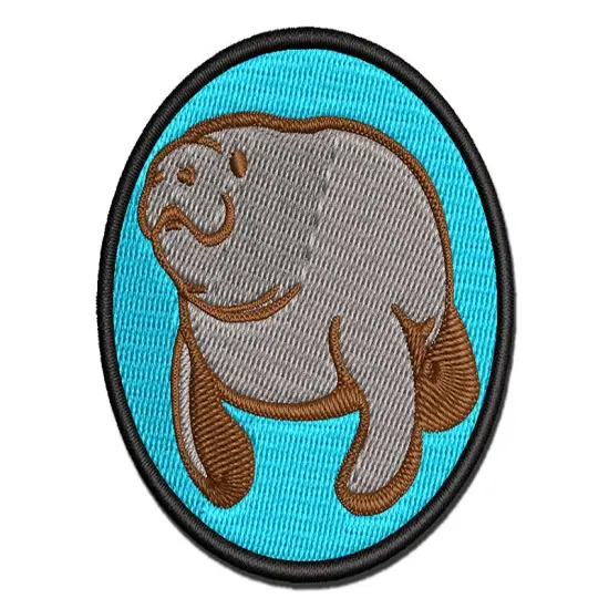 Gentle Manatee Multi-Color Embroidered Iron-On or Hook & Loop Patch Applique {1}
