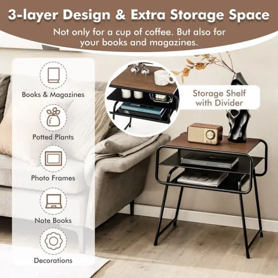3-tier Compact Side End Table with Storage Shelf-Coffee {3}